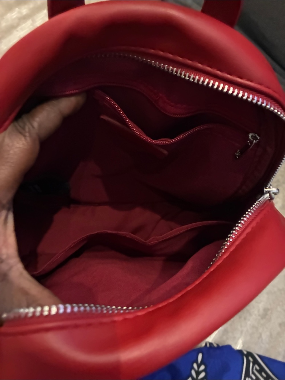 Badgley Mischka Quilted Red Mini Backpack with Silver Studs - Picture 6 of 6